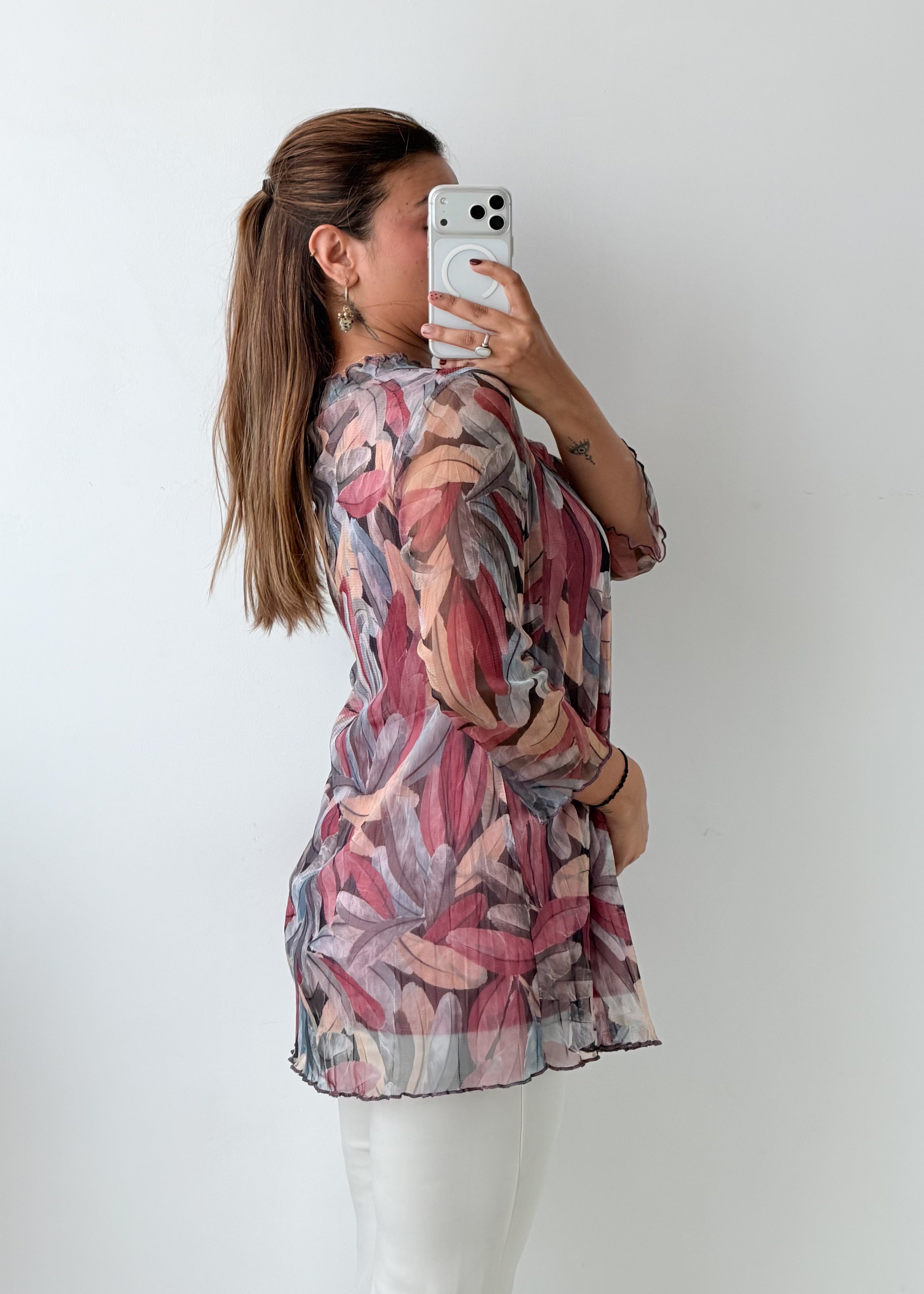 Size L-XL Multicolour Abstract Printed Tunic Top