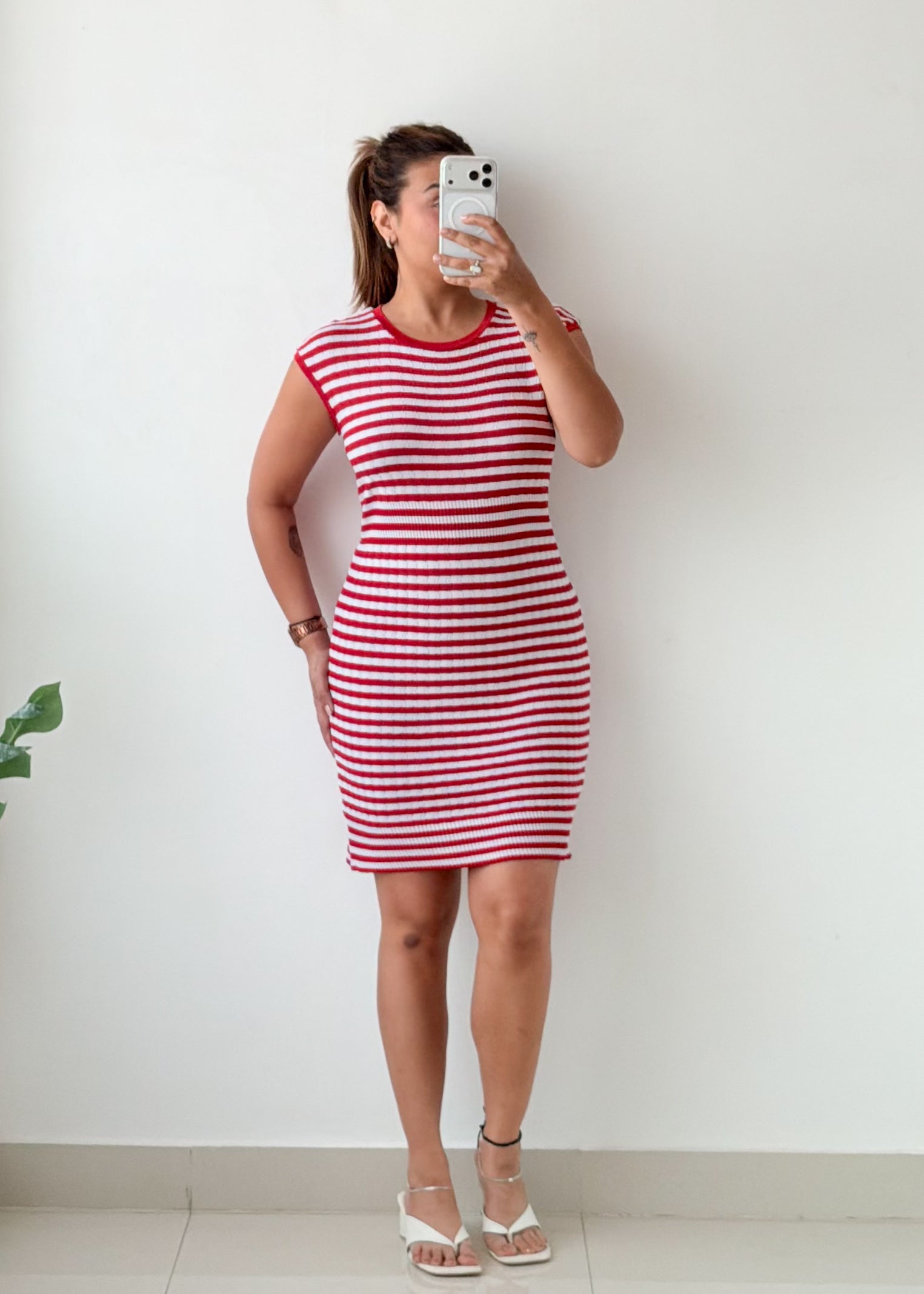 Size M-L Red White Striped Mini Dress