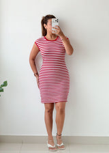 Size M-L Red White Striped Mini Dress