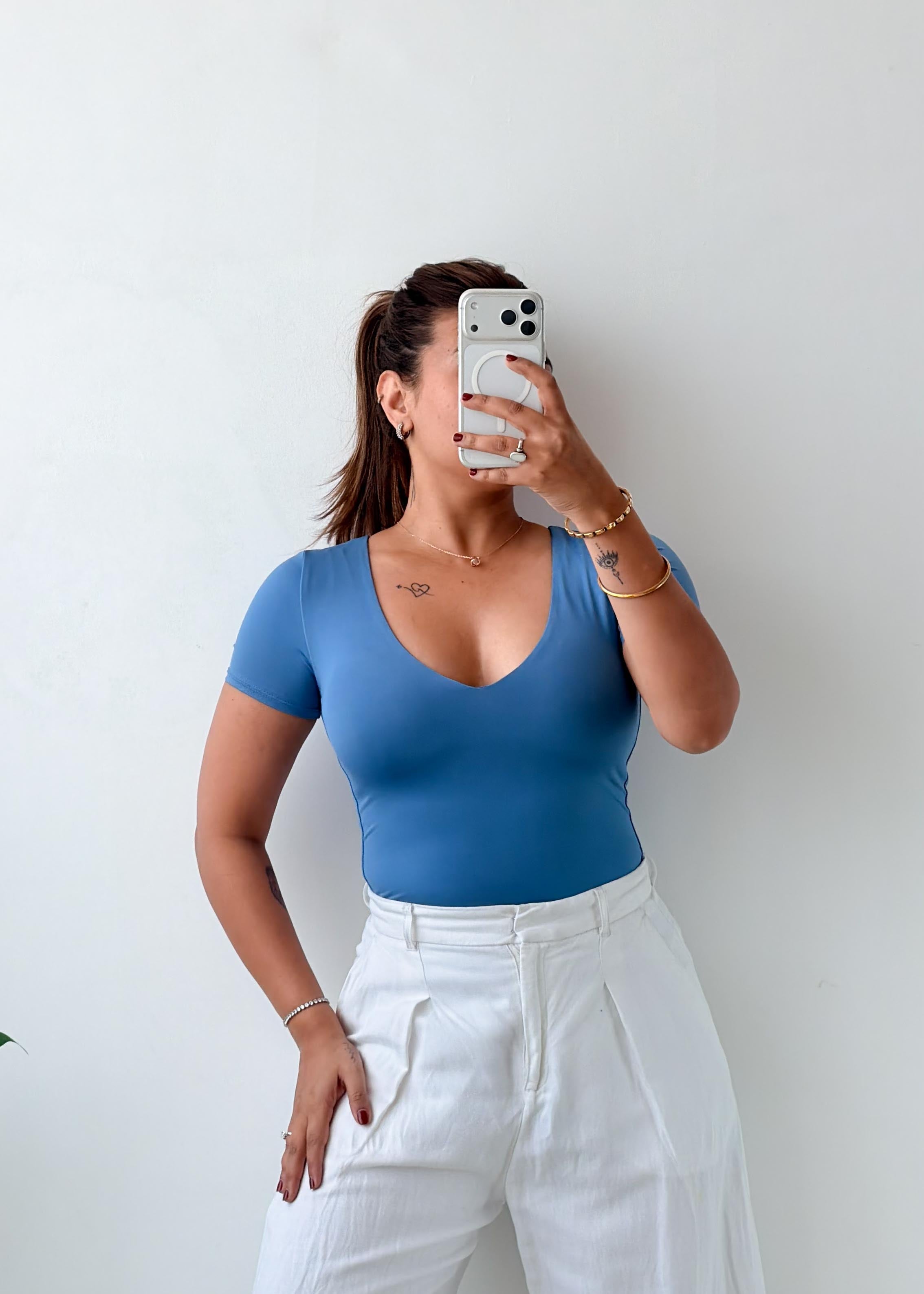 Size XS-S Blue V-Neck Bodysuit