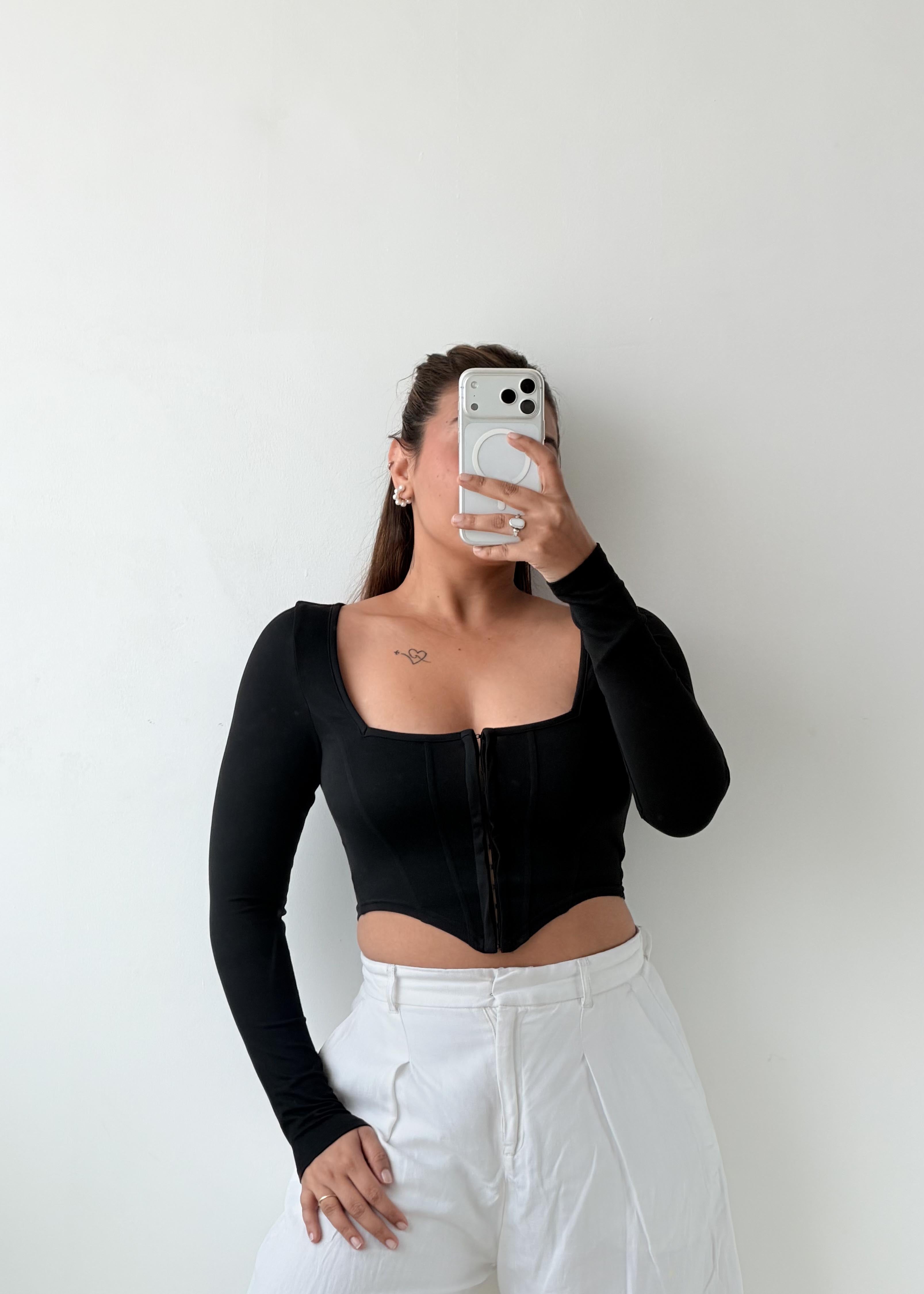Size XS-S Black Long Sleeve Corset Top