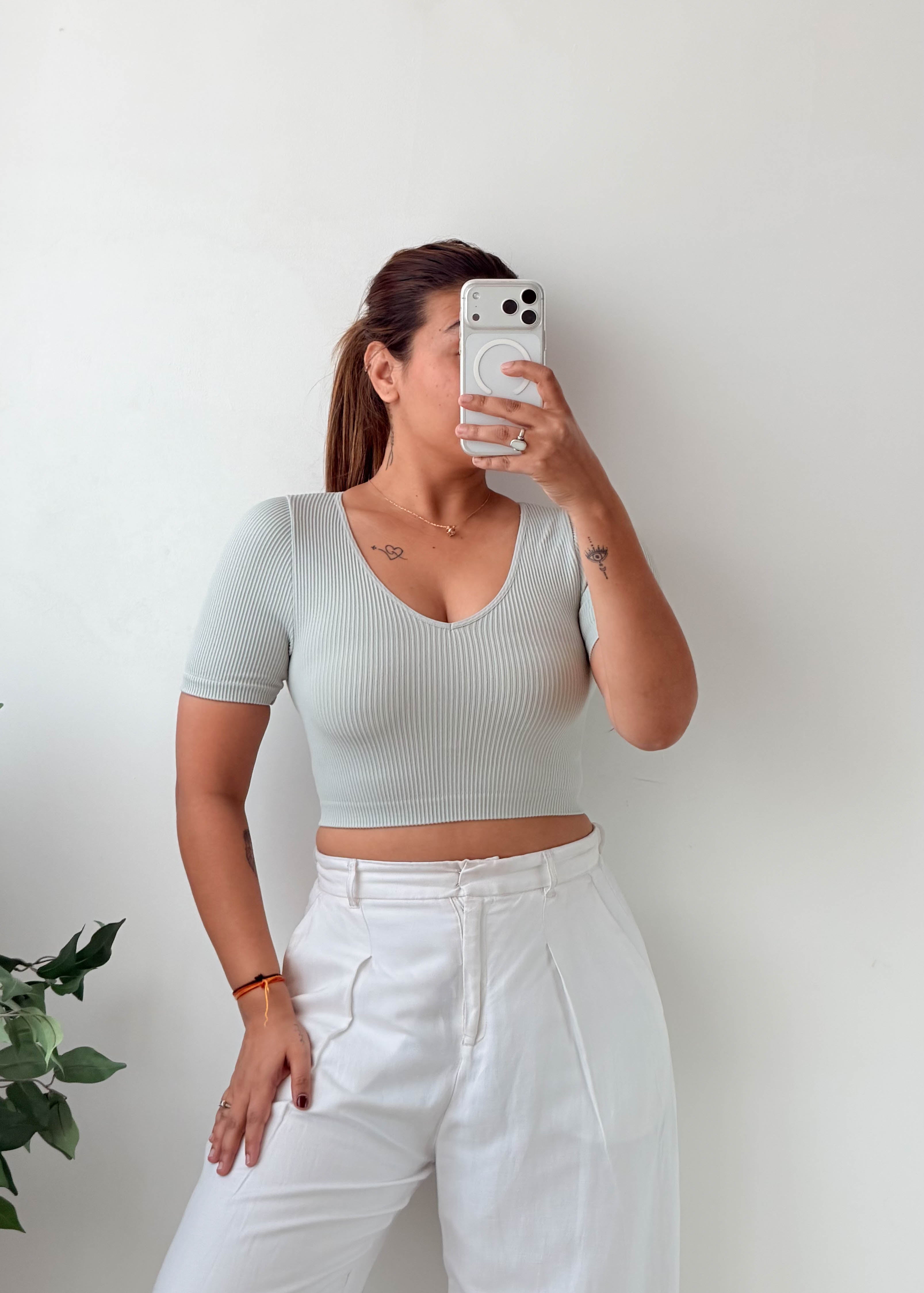 Size XS-S Light Blue Ribbed Crop Top