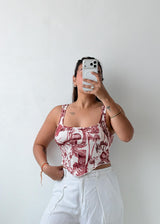 Size S-M Red Floral Printed Corset Top