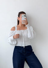 Size XS-S White Off-Shoulder Smocked Top