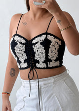 Size S-M Black Embroidered Corset Crop Top