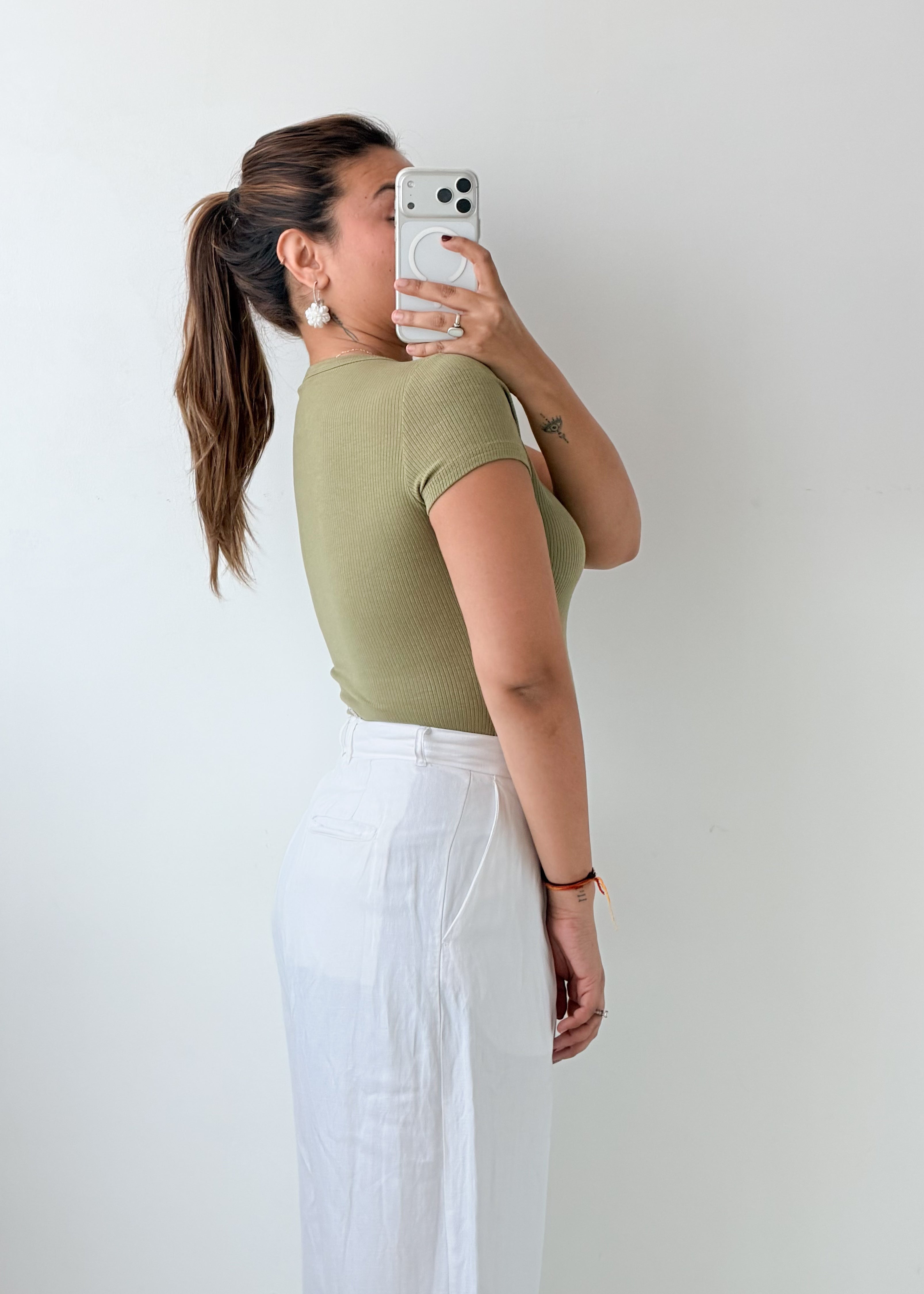 Size S-M Olive Green Scoop Neck Bodysuit