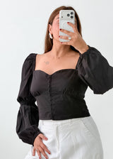 Size M-L Black Puff Sleeve Corset Top