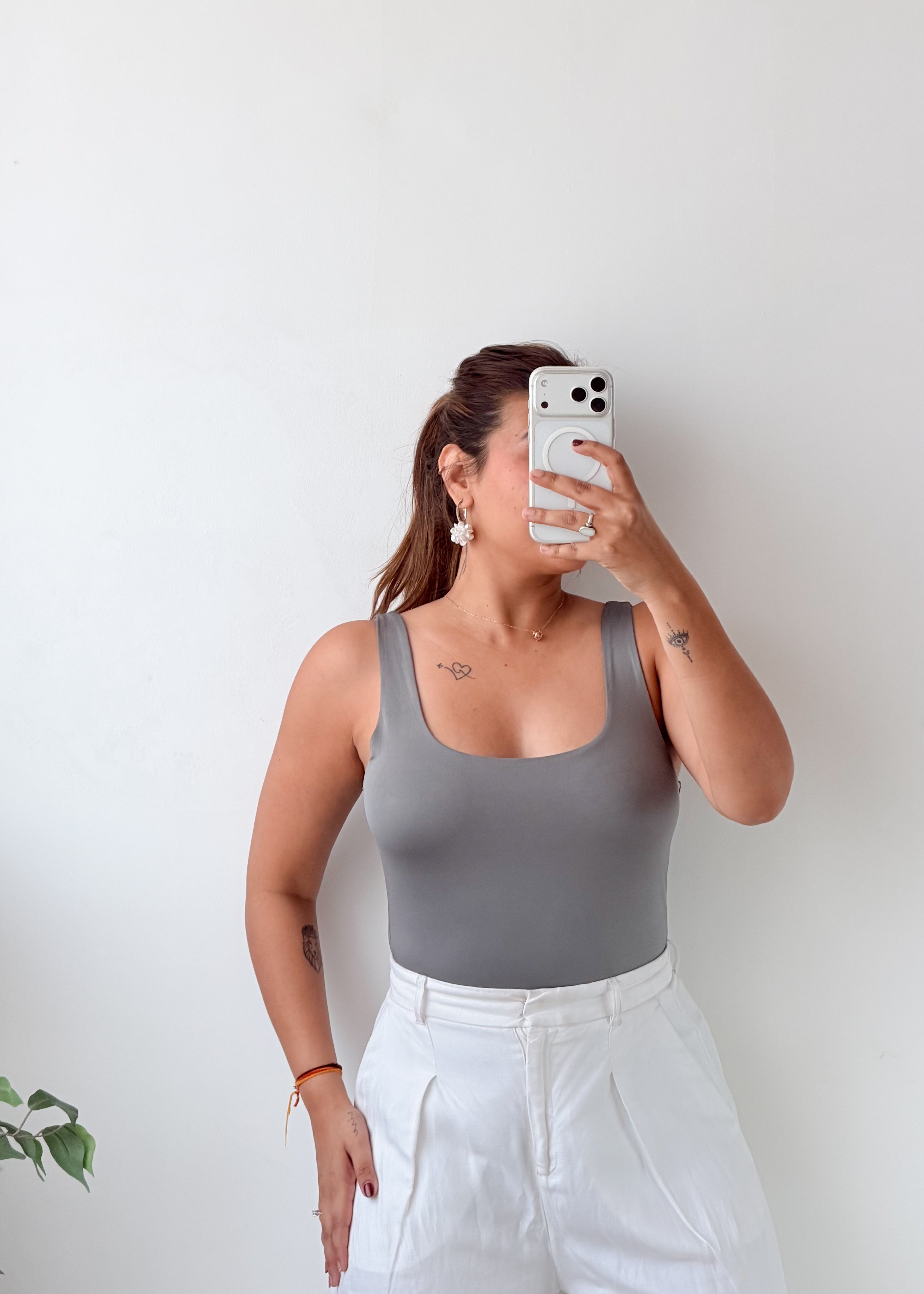 Size M-L Grey Square Neck Bodysuit