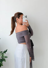 Size XS-S Grey Off-Shoulder Wrap Top