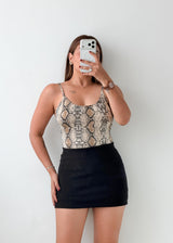 Size S-M Beige Snake Print Bodysuit