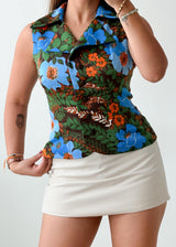 Bust 34, Blue Floral Printed Vest Top
