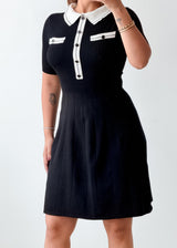 Size S-M Black White Collar Mini Dress