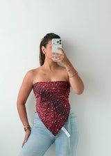 Red Leopard Print Convertible Scarf Top