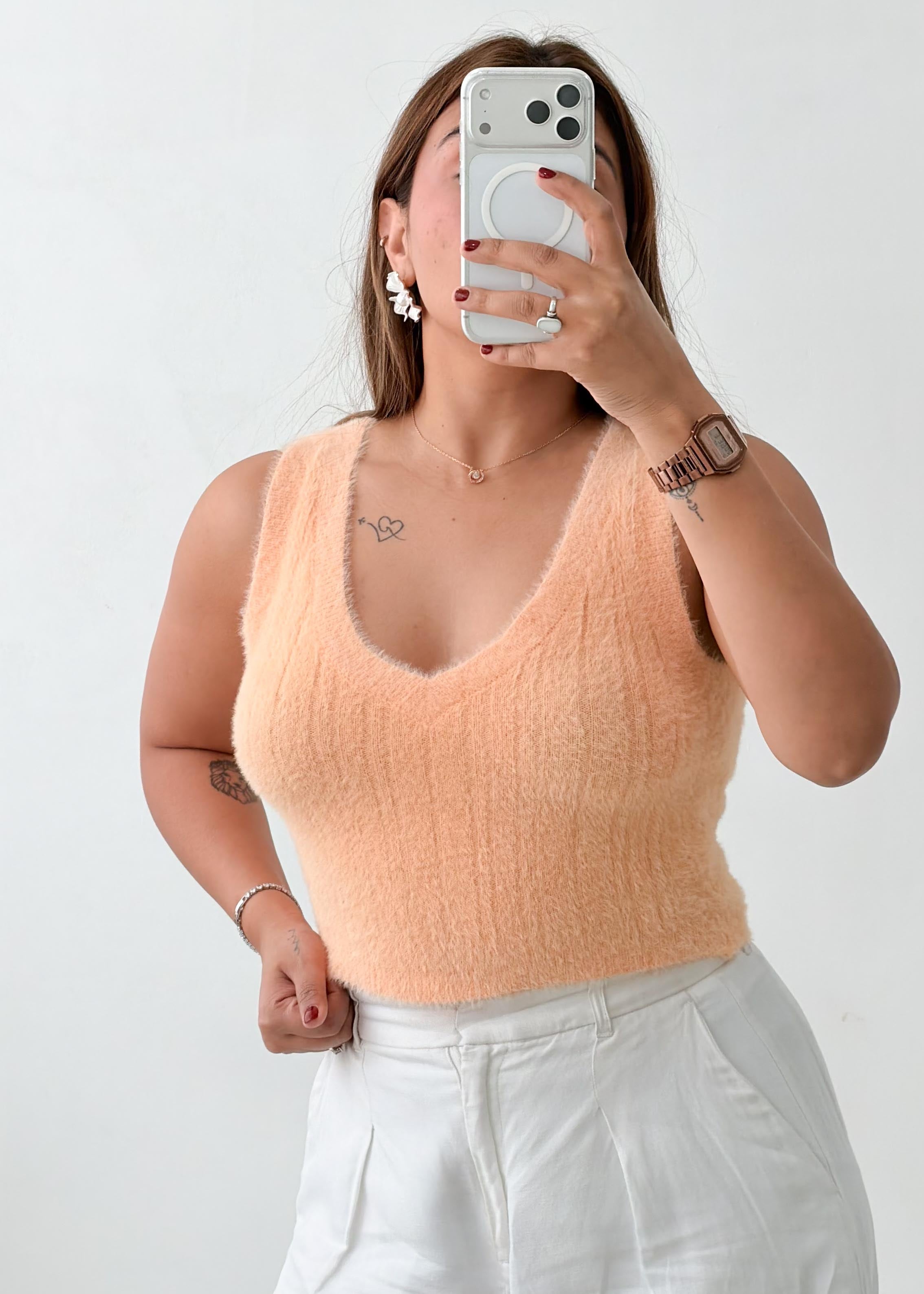 Size S-M Peach Fuzzy Knit Tank Top