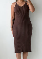 Size M-L Chocolate Brown Ribbed Midi Dress