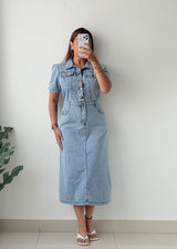 Size M Light Blue Denim Shirt Midi Dress
