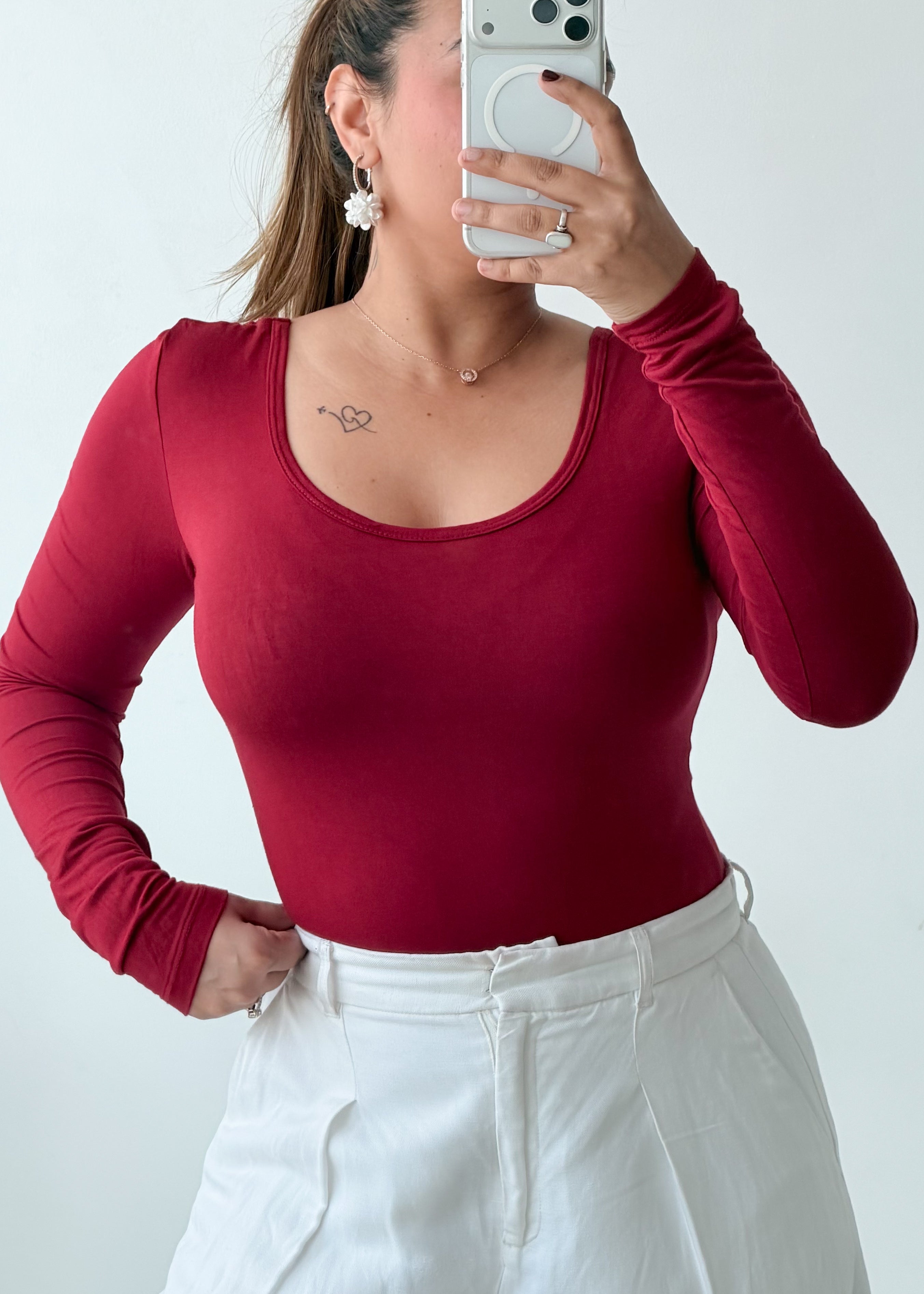 Size M-L Burgundy Scoop Neck Bodysuit