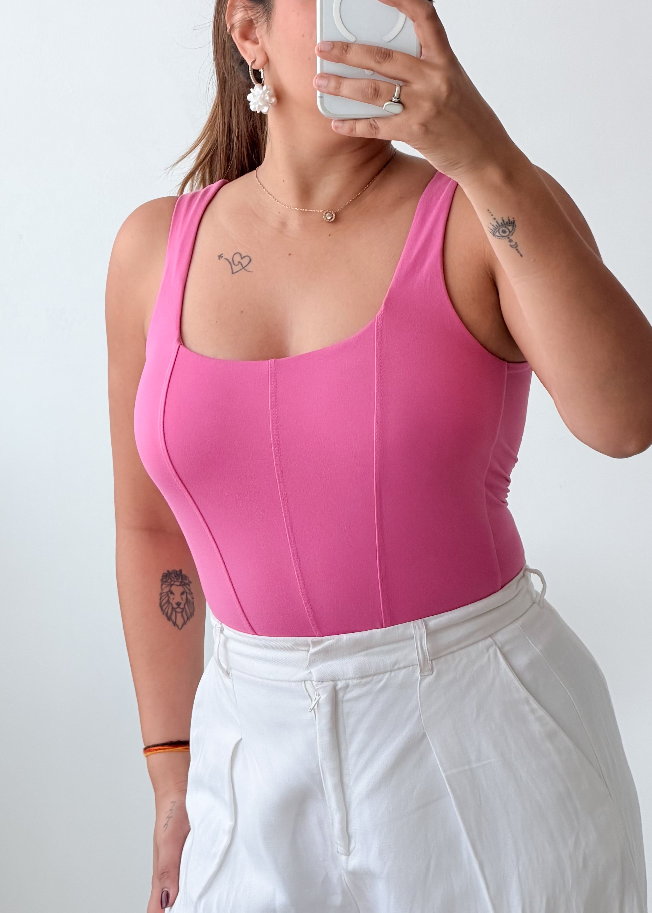 Size S-M Pink Corset Square Neck Bodysuit