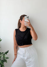 Size M-L Black Twist-Front Crop Top