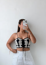 Size S-M Black Embroidered Corset Crop Top