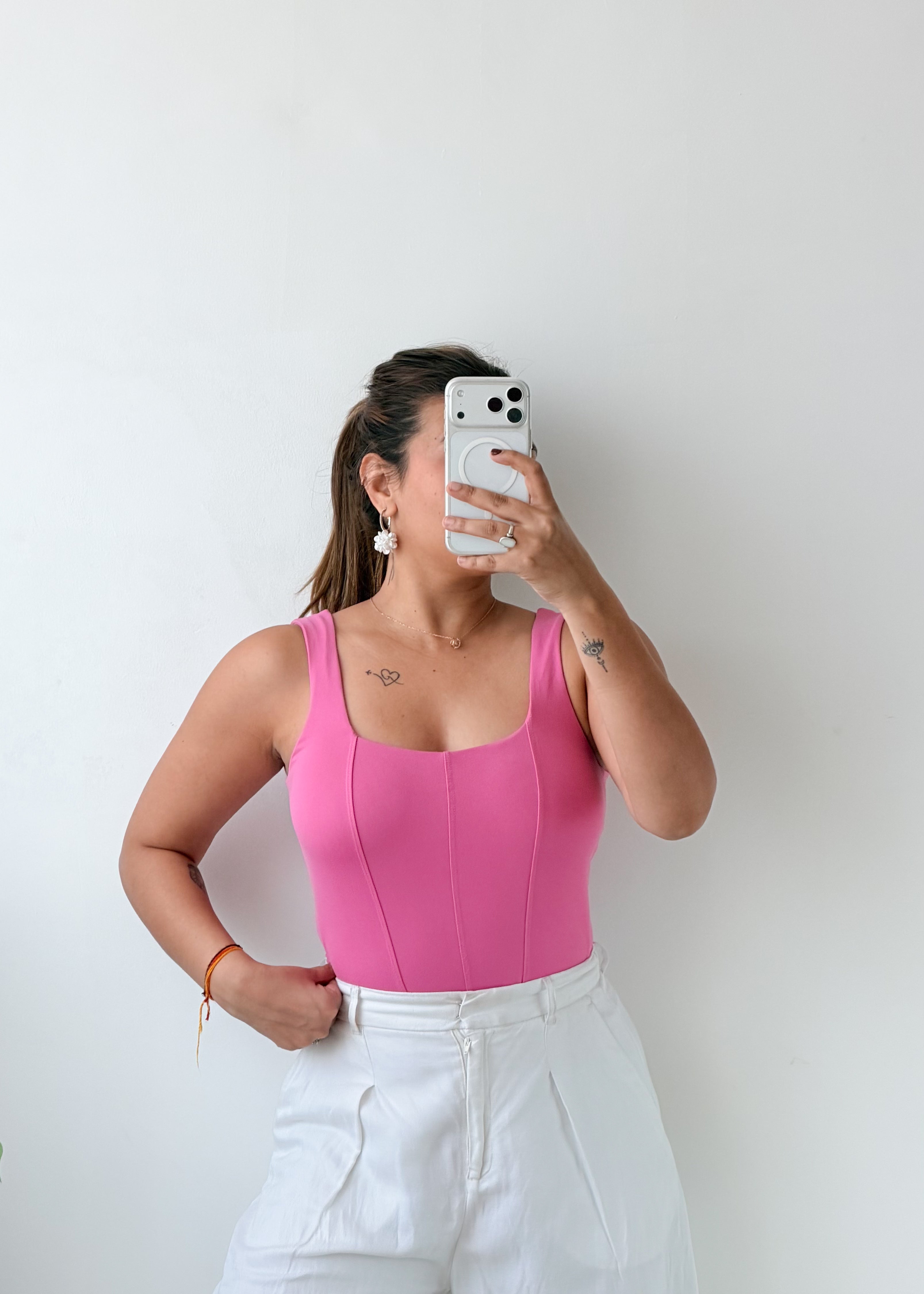 Size S-M Pink Corset Square Neck Bodysuit