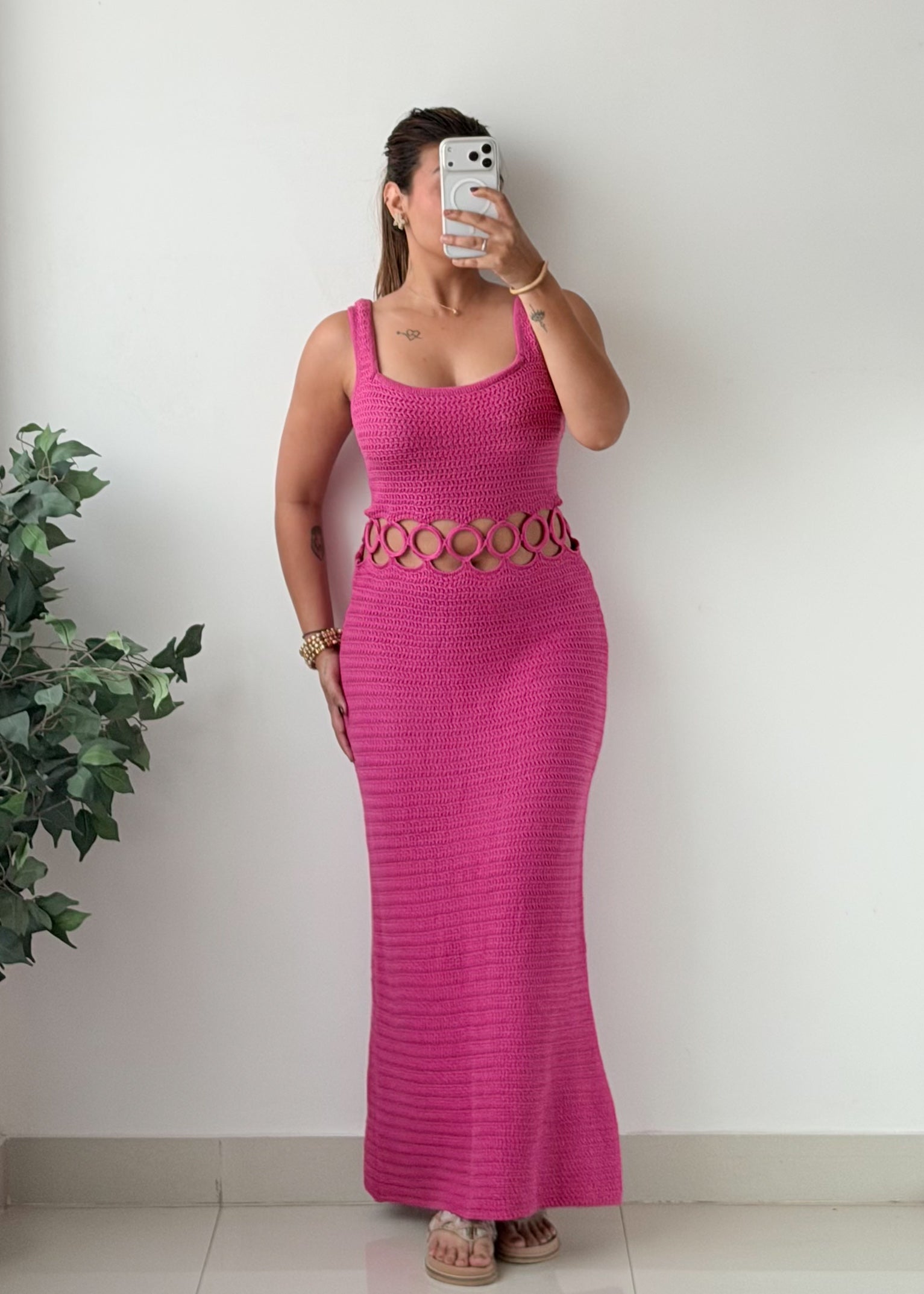 Size M-L Hot Pink Crochet Maxi Dress