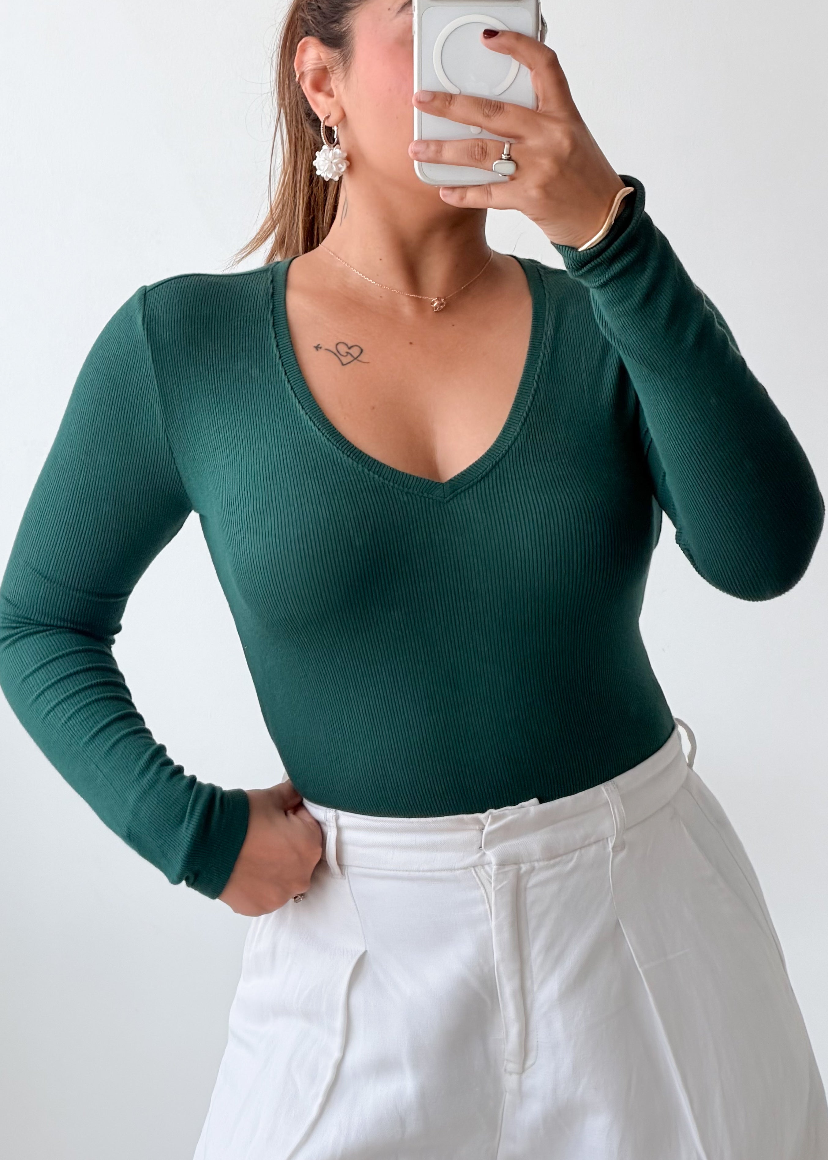 Size S-M Dark Green V-Neck Bodysuit