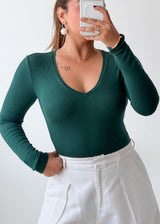Size S-M Dark Green V-Neck Bodysuit