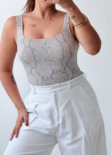 Size XS-S Grey Snake Print Bodysuit
