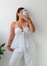 Size S-M White Tie-Front Peplum Top
