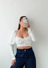 Size M-L White Ruched Crop Top