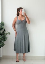 Size S-M Grey Button Front Flared padded Midi Dress