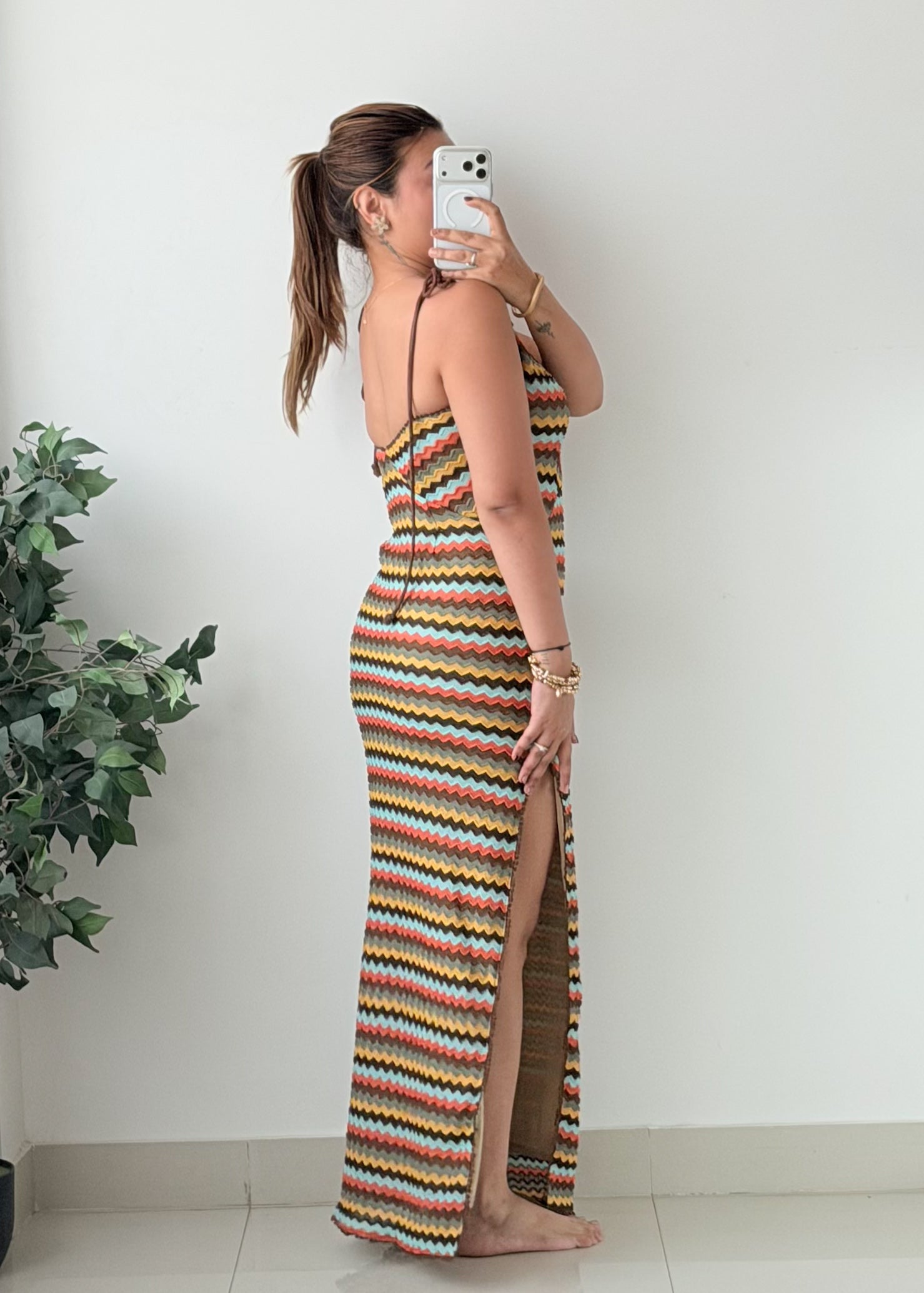 Size S-M Multicolor Zigzag Crochet Maxi Dress