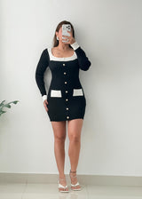 Size M-L Black White Trim Button Mini Dress
