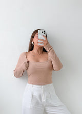 Size L-XL Beige Square Neck Crop Top