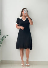 Size M-L Black White Collar Mini Dress