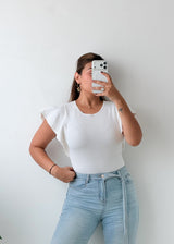 Size S-M White Ruffle Sleeve Top