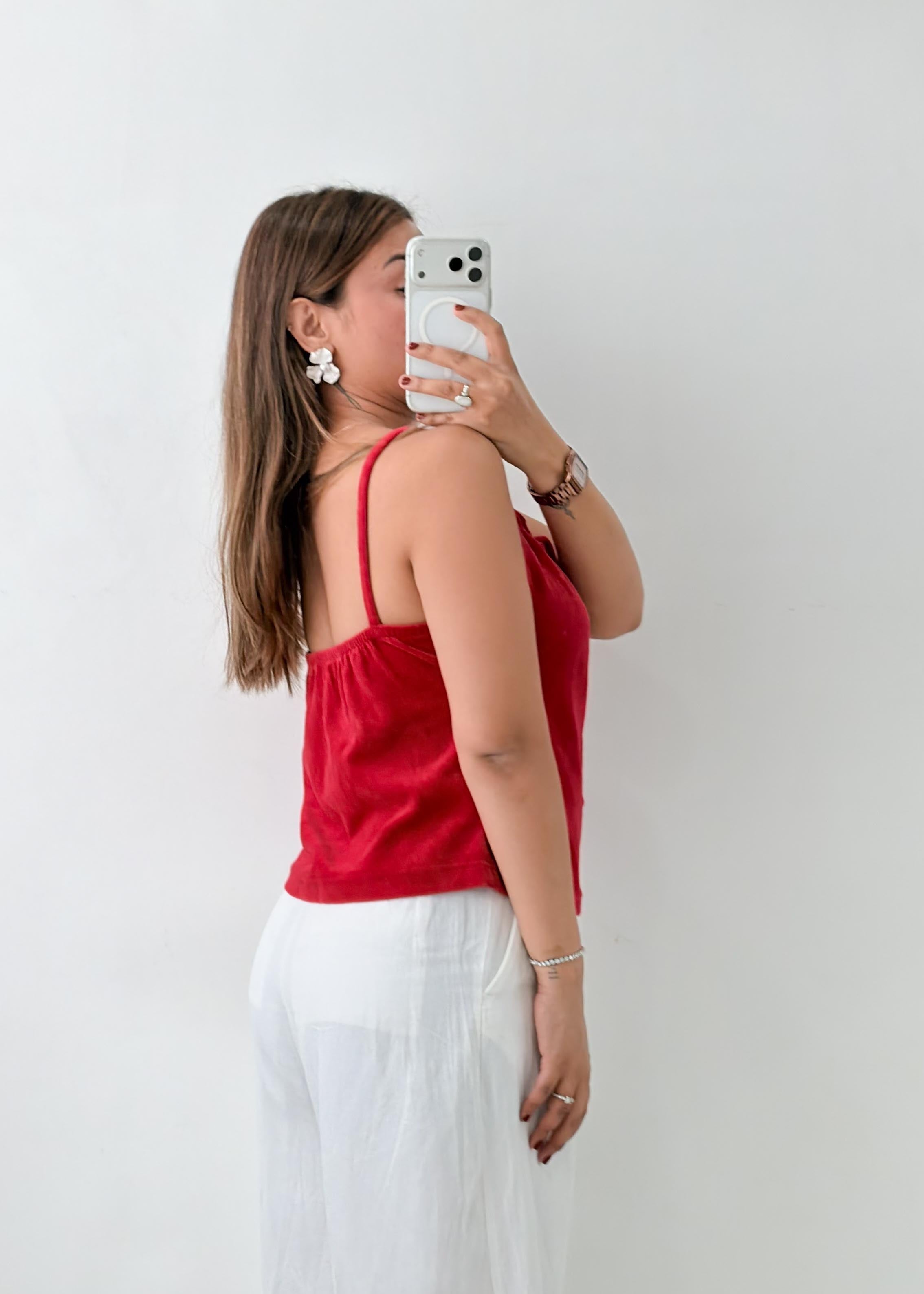 Size S-M Red Ruched Tie-Front Camisole Top