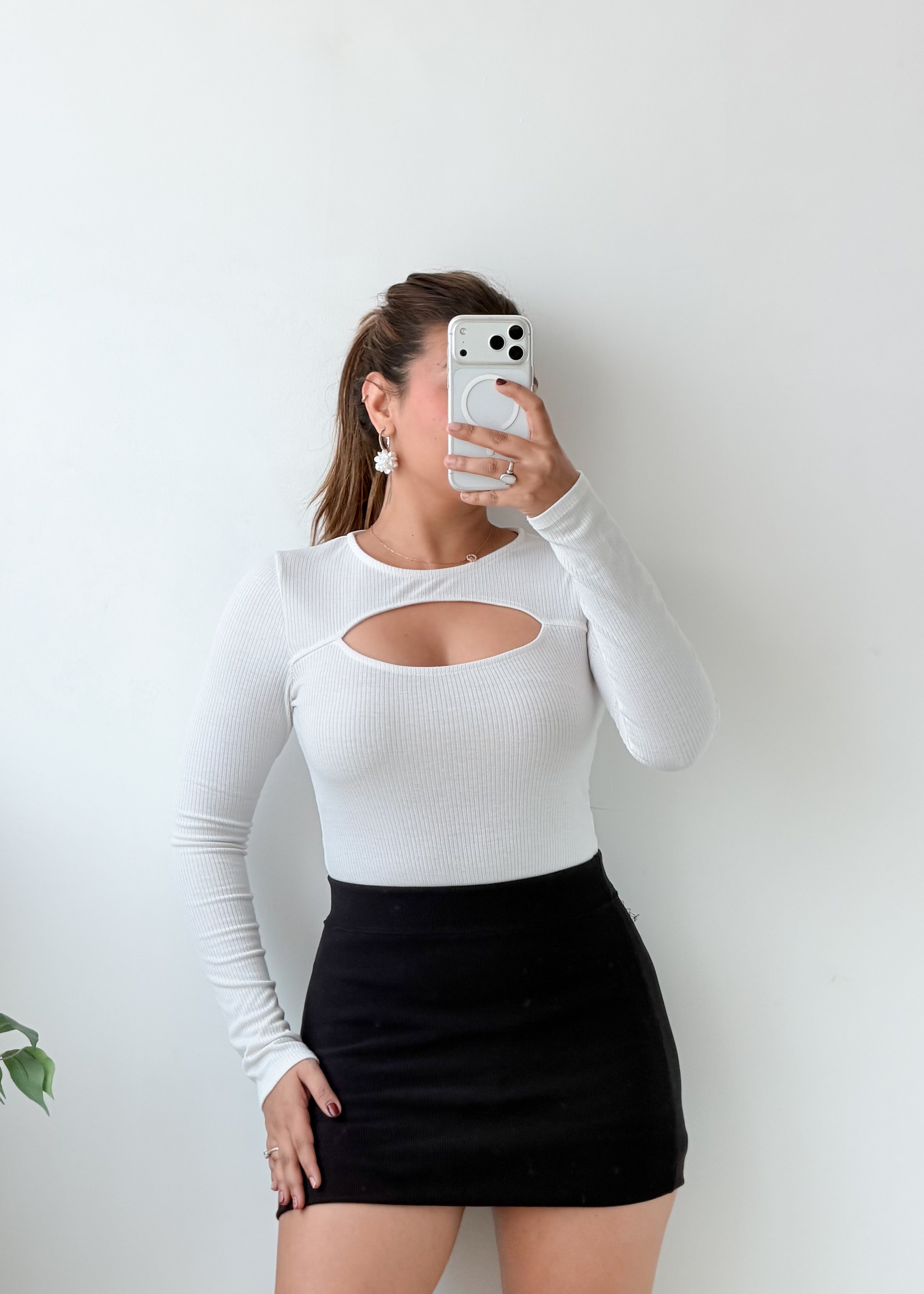 Size S-M White Cutout Neck Bodysuit