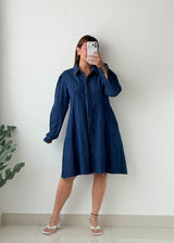 Size M-L Dark Blue Denim Flare Dress