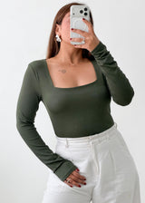 Size M-L Dark Green Square Neck Top