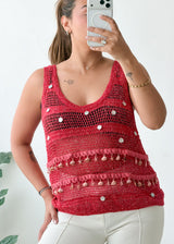 Size L-XL Pink Embellished Crochet Tank Top
