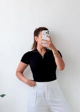 Size XS-S Black Zip-Up Bodysuit