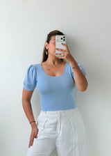Size S-M Powder Blue Puff Sleeve Top