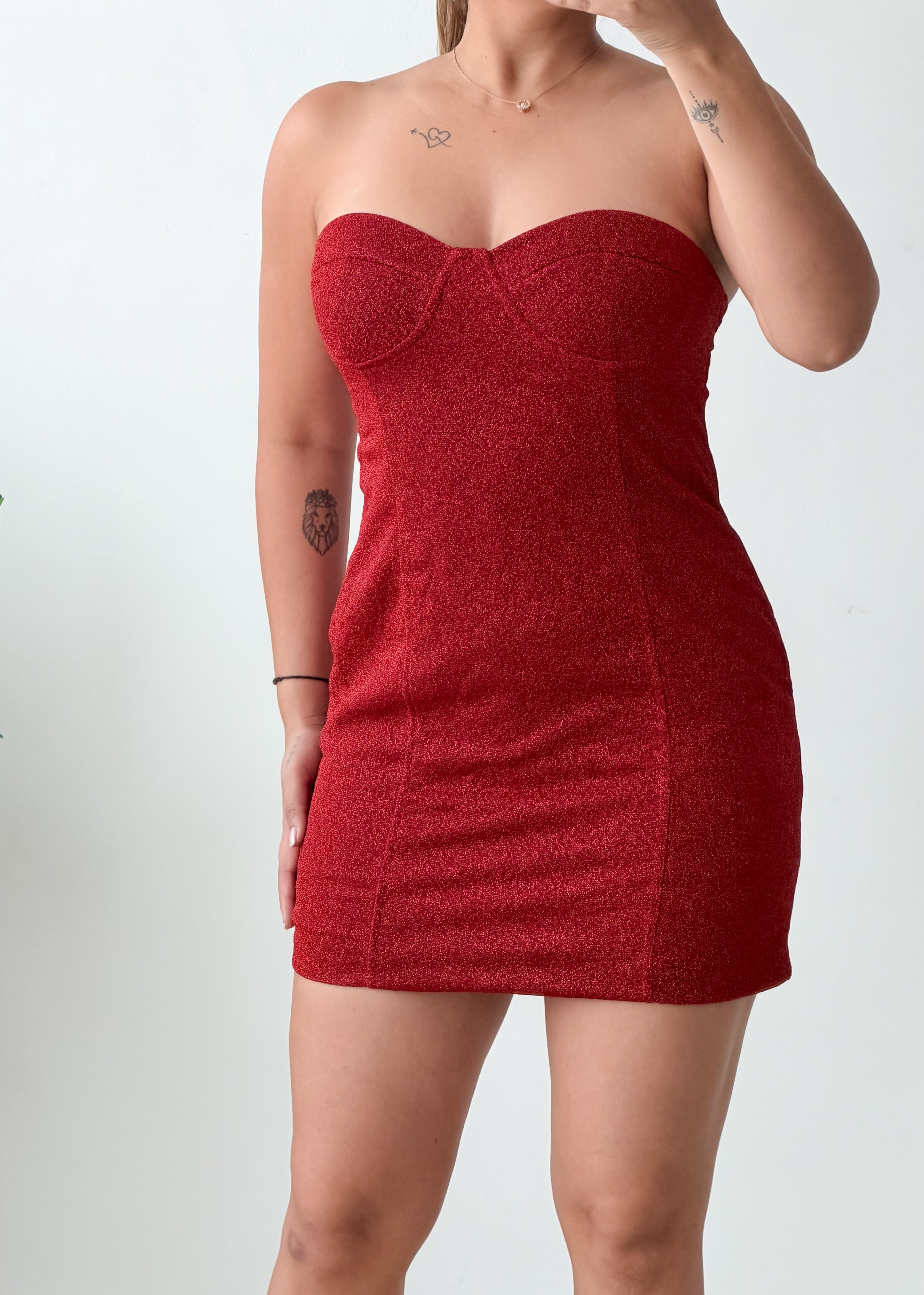 Size M Red Textured Strapless Mini Dress