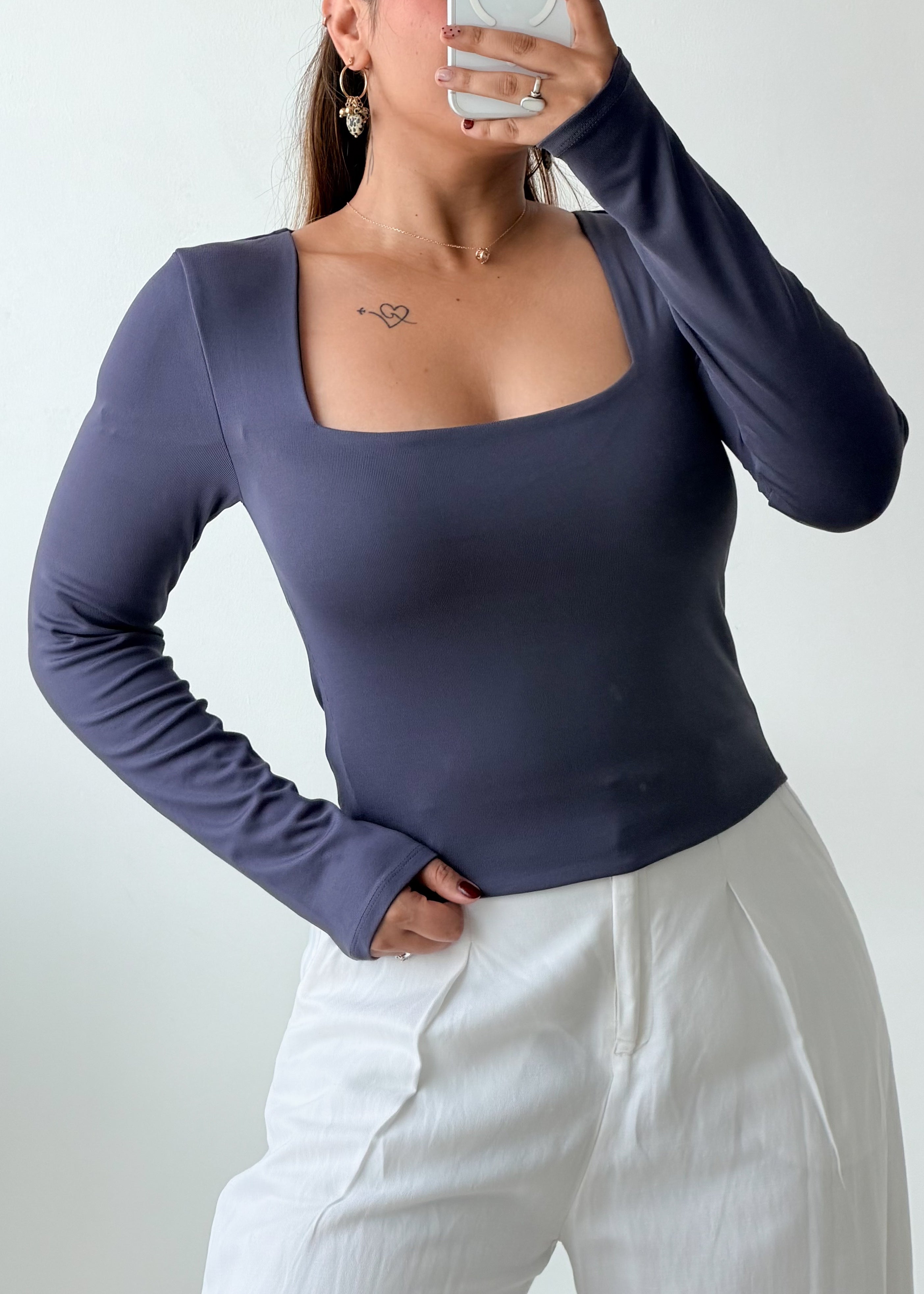 Size S-M Slate Blue Square Neck Top