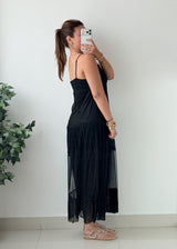 Size XS-M Black Tiered Crochet padded Maxi Dress