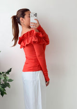 Size M-L Red Ruffle Off-Shoulder Top