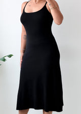 Size XS-M Black Scoop Neck Midi Dress