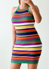 Size M-L Multicolor Striped Mini Dress